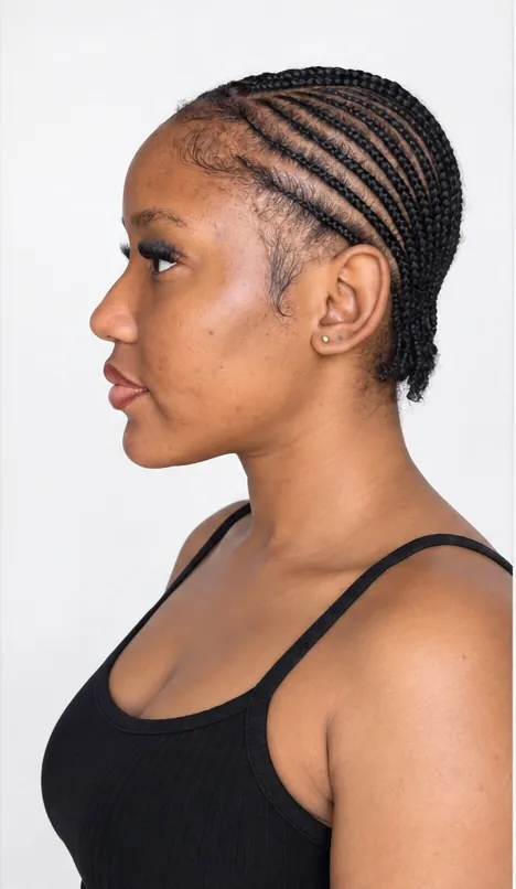Digital, side profile: hair braided back